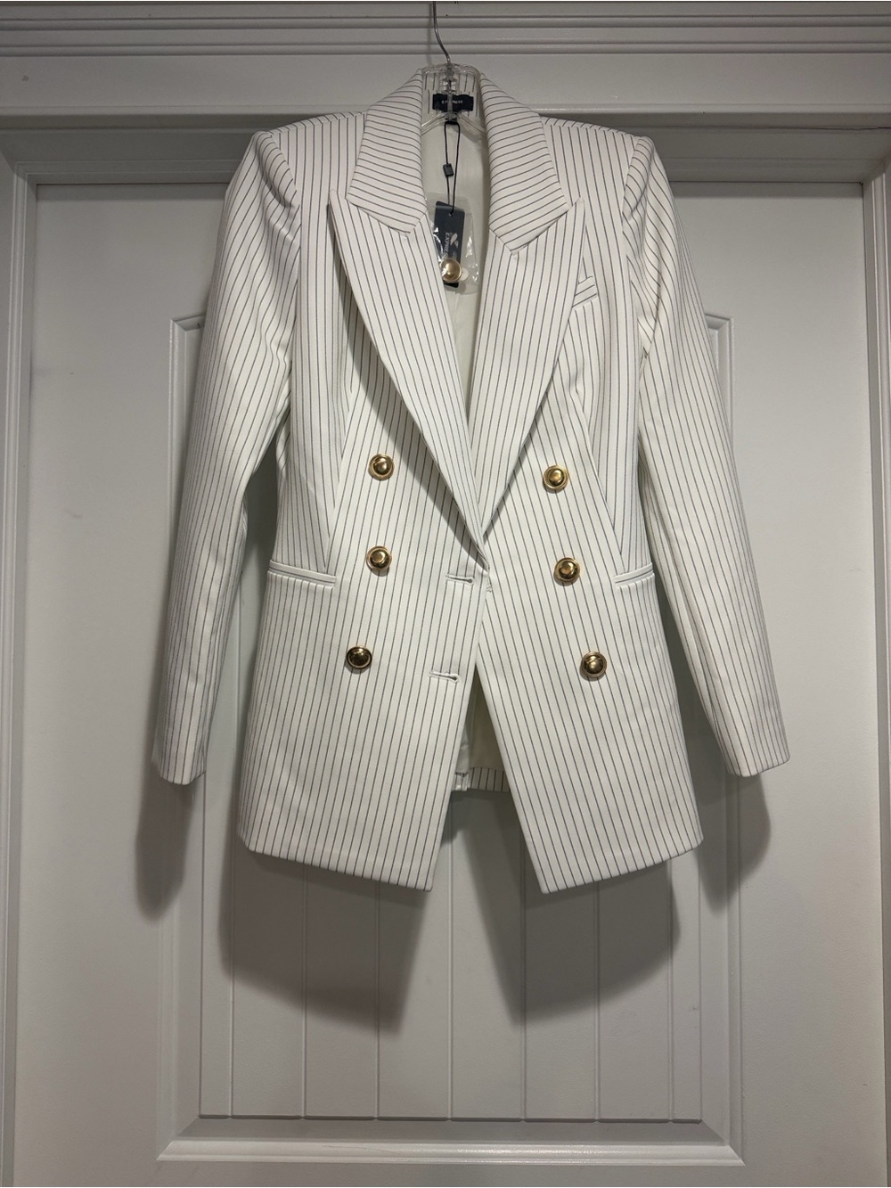 Express White Pinstripe Double-Breasted Blazer with Gold Buttons Size XS.
